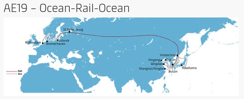 Maersk’s first intercontinental train from Europe to AsiaThe new route reduces the transit time in half and offers attractive complementary product to traditional Ocean services.